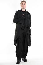 4B W5195 LONG VEST in Nylon Jacquard & Stretch Tulle UNISEX U Black LA HAINE INSIDE US