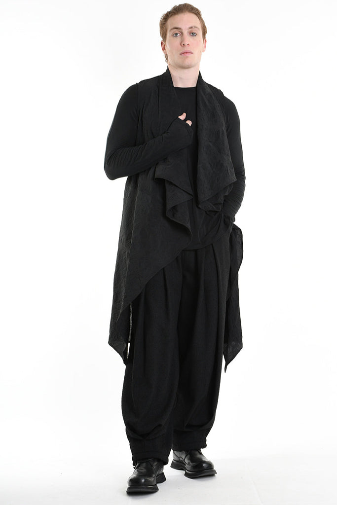 4B W5195 LONG VEST in Nylon Jacquard & Stretch Tulle UNISEX U Black LA HAINE INSIDE US