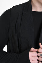 4B W5195 LONG VEST in Nylon Jacquard & Stretch Tulle UNISEX U Black LA HAINE INSIDE US