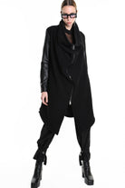 4B W5220 COAT Over Asymmetric Boiled Wool & Nappa Leather Black LA HAINE INSIDE US