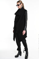 4B W5220 COAT Over Asymmetric Boiled Wool & Nappa Leather Black LA HAINE INSIDE US