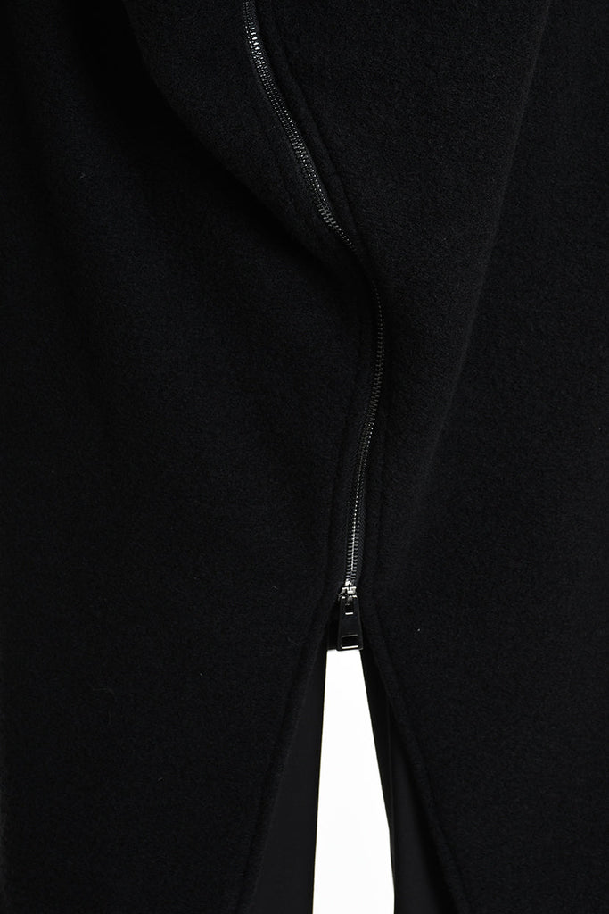 4B W5220 COAT Over Asymmetric Boiled Wool & Nappa Leather Black LA HAINE INSIDE US