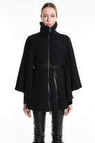 4B W5221 CAPE Asymmetric Boiled Wool & Nappa Leather Black LA HAINE INSIDE US