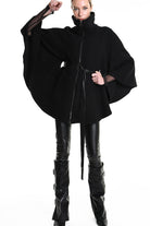 4B W5221 CAPE Asymmetric Boiled Wool & Nappa Leather Black LA HAINE INSIDE US