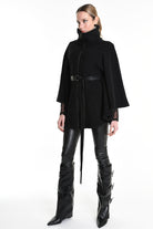 4B W5221 CAPE Asymmetric Boiled Wool & Nappa Leather Black LA HAINE INSIDE US