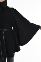 4B W5221 CAPE Asymmetric Boiled Wool & Nappa Leather Black LA HAINE INSIDE US