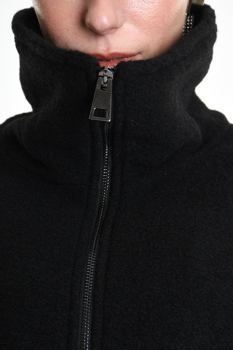 4B W5221 CAPE Asymmetric Boiled Wool & Nappa Leather Black LA HAINE INSIDE US