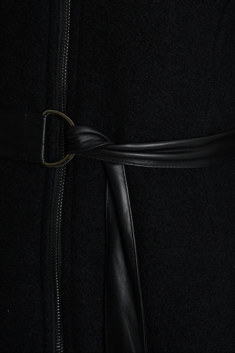 4B W5221 CAPE Asymmetric Boiled Wool & Nappa Leather Black LA HAINE INSIDE US