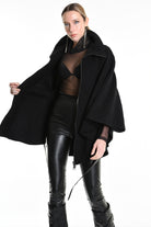 4B W5221 CAPE Asymmetric Boiled Wool & Nappa Leather Black LA HAINE INSIDE US