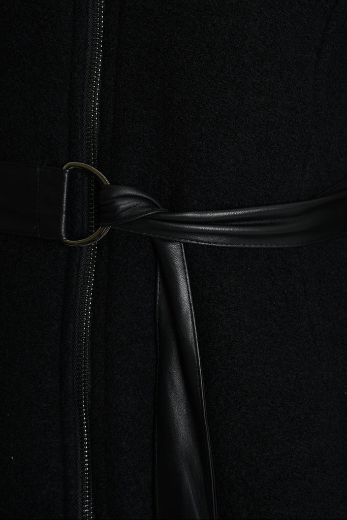 4B W5221 CAPE Asymmetric Boiled Wool & Nappa Leather Black LA HAINE INSIDE US