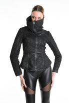 4B W5222 SLIM FIT JACKET in Garment-Dyed Laminated Cotton Gabardine Black LA HAINE INSIDE US