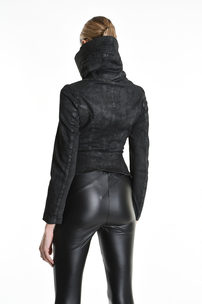 4B W5222 SLIM FIT JACKET in Garment-Dyed Laminated Cotton Gabardine Black LA HAINE INSIDE US