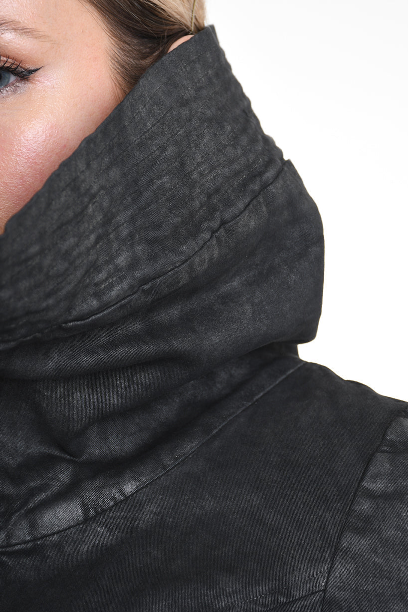 4B W5222 SLIM FIT JACKET in Garment-Dyed Laminated Cotton Gabardine Black LA HAINE INSIDE US