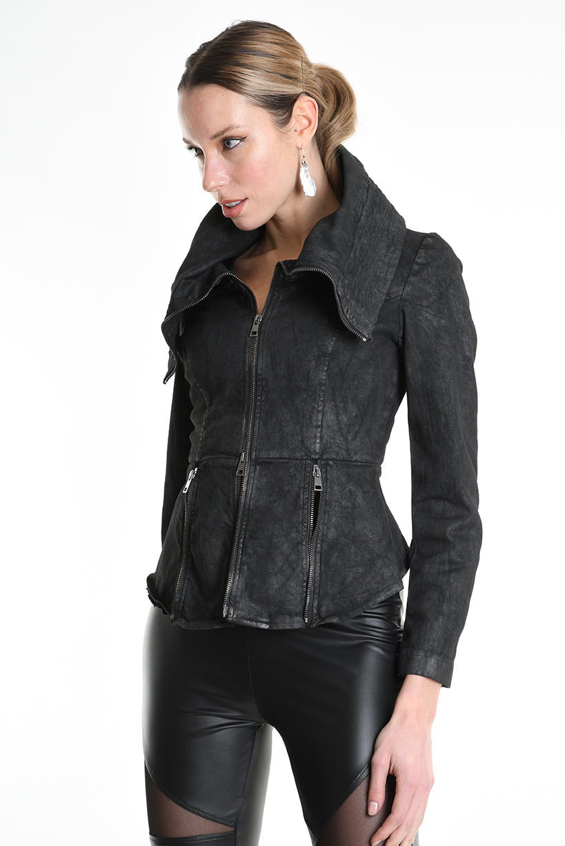 4B W5222 SLIM FIT JACKET in Garment-Dyed Laminated Cotton Gabardine Black LA HAINE INSIDE US