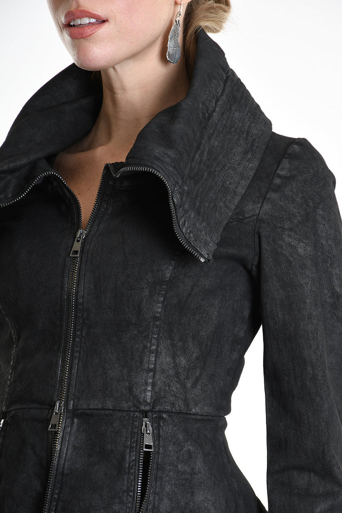 4B W5222 SLIM FIT JACKET in Garment-Dyed Laminated Cotton Gabardine Black LA HAINE INSIDE US