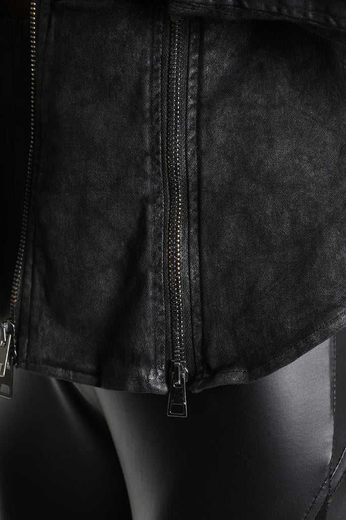 4B W5222 SLIM FIT JACKET in Garment-Dyed Laminated Cotton Gabardine Black LA HAINE INSIDE US