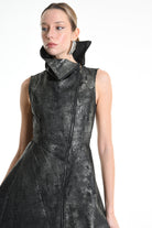 4B W5223 DRESS Sleeveless Asymmetric Gabardina Stretch Coated Black LA HAINE INSIDE US