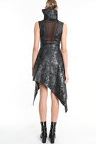 4B W5223 DRESS Sleeveless Asymmetric Gabardina Stretch Coated Black LA HAINE INSIDE US