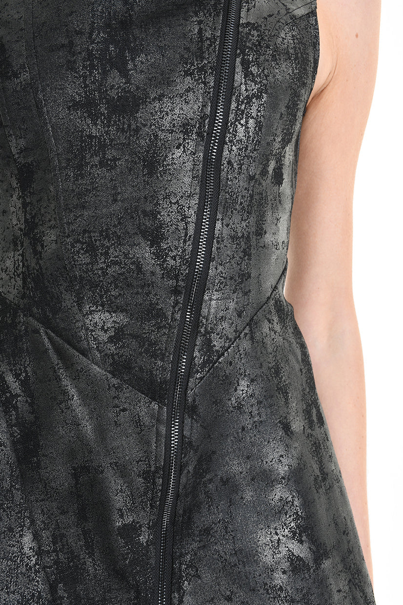 4B W5223 DRESS Sleeveless Asymmetric Gabardina Stretch Coated Black LA HAINE INSIDE US