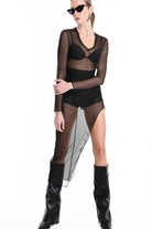 4B W5235 DRESS Long Asymmetric Tulle Stretch Black LA HAINE INSIDE US