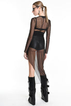 4B W5235 DRESS Long Asymmetric Tulle Stretch Black LA HAINE INSIDE US