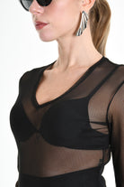 4B W5235 DRESS Long Asymmetric Tulle Stretch Black LA HAINE INSIDE US