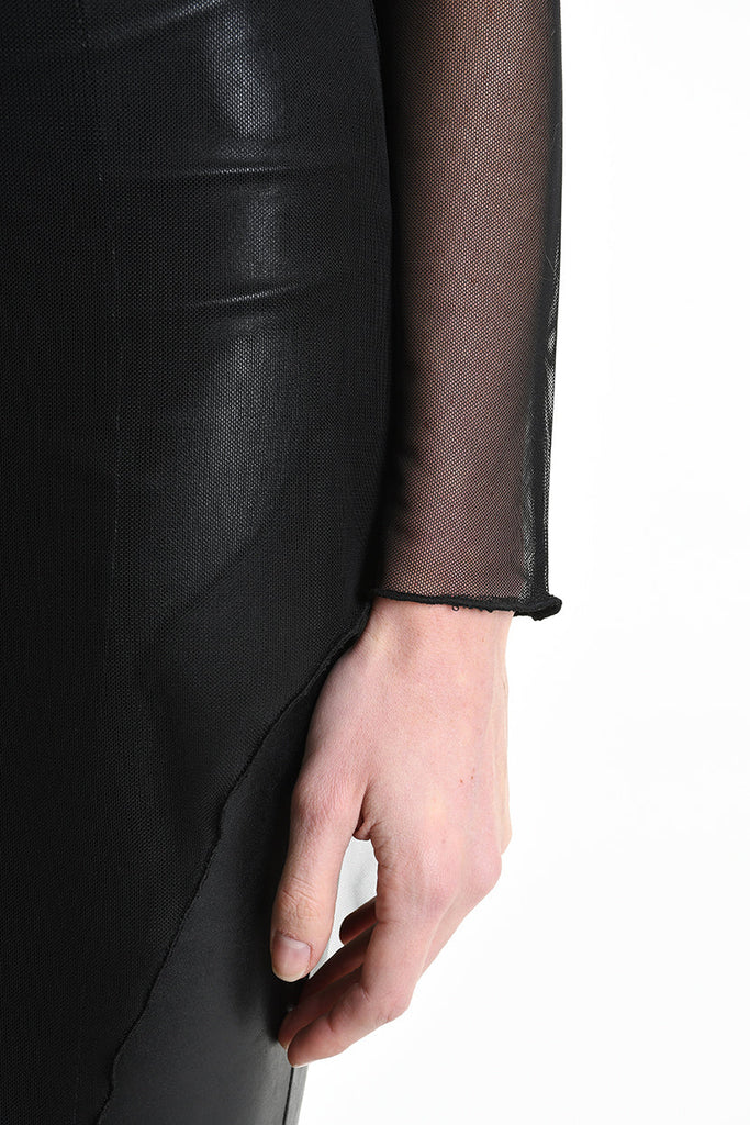 4B W5235 DRESS Long Asymmetric Tulle Stretch Black LA HAINE INSIDE US