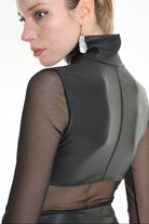 4B W5238 BODY Faux Leather Stretch & Tulle Black LA HAINE INSIDE US