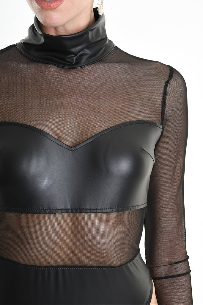 4B W5238 BODY Faux Leather Stretch & Tulle Black LA HAINE INSIDE US