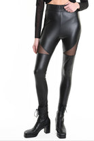 4B W5240 LEGGINGS Faux Leather Stretch & Tulle Black WOMAN LA HAINE INSIDE US