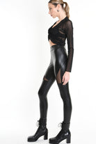 4B W5240 LEGGINGS Faux Leather Stretch & Tulle Black WOMAN LA HAINE INSIDE US