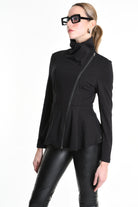 4B W5242 SLIM FIT ASYMMETRICAL JACKET in Punto Milano Black LA HAINE INSIDE US
