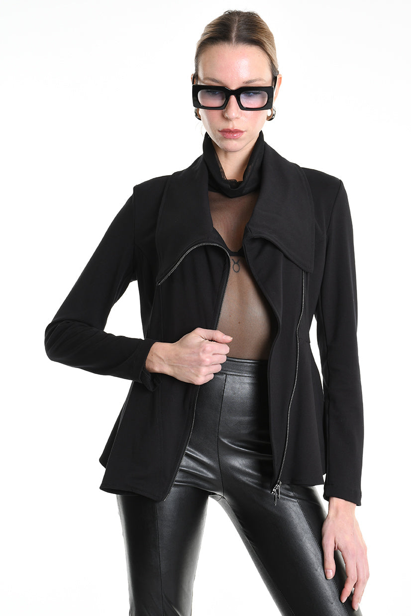 4B W5242 SLIM FIT ASYMMETRICAL JACKET in Punto Milano Black LA HAINE INSIDE US