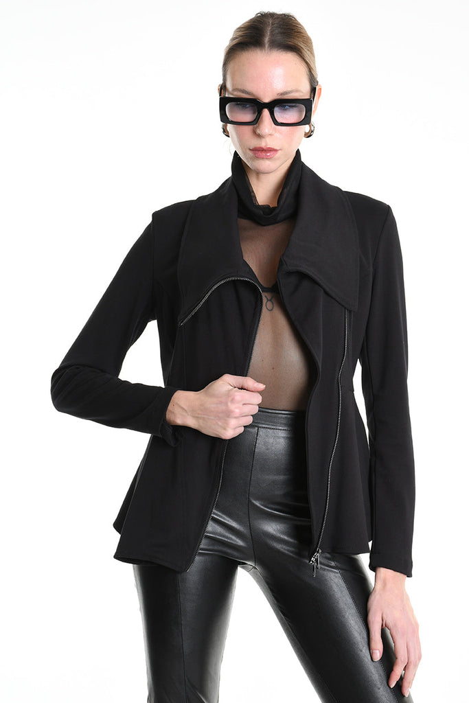 4B W5242 SLIM FIT ASYMMETRICAL JACKET in Punto Milano Black LA HAINE INSIDE US