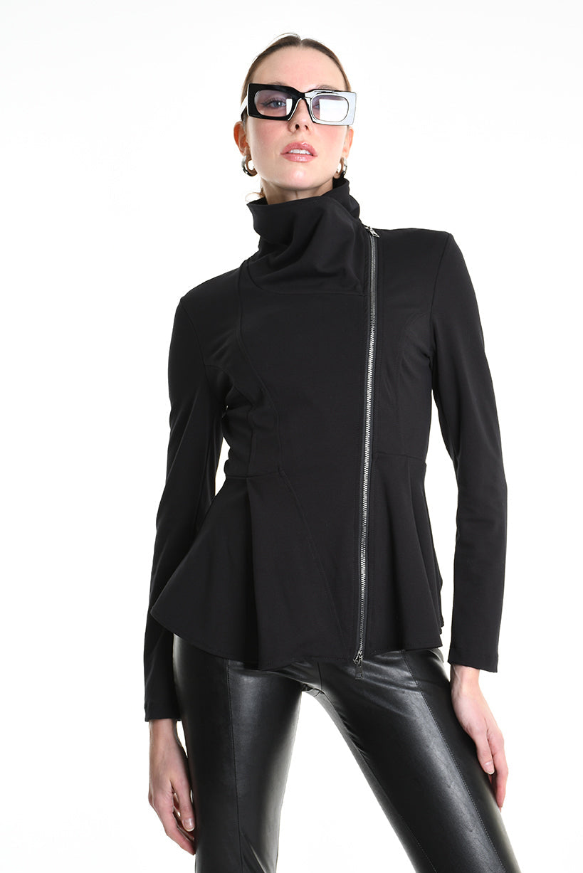 4B W5242 SLIM FIT ASYMMETRICAL JACKET in Punto Milano Black LA HAINE INSIDE US