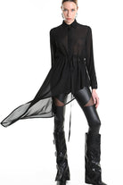 4B W5246 SHIRT Asymmetric Georgette Black LA HAINE INSIDE US