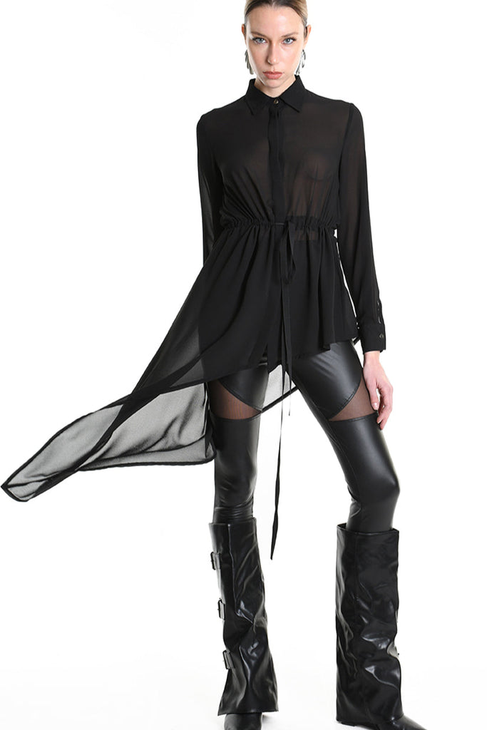 4B W5246 SHIRT Asymmetric Georgette Black LA HAINE INSIDE US