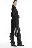 4B W5246 SHIRT Asymmetric Georgette Black LA HAINE INSIDE US