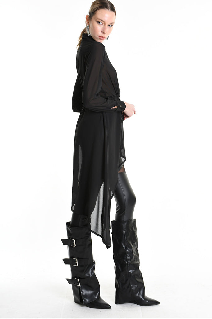4B W5246 SHIRT Asymmetric Georgette Black LA HAINE INSIDE US