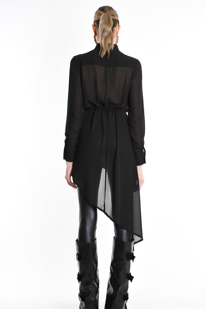 4B W5246 SHIRT Asymmetric Georgette Black LA HAINE INSIDE US