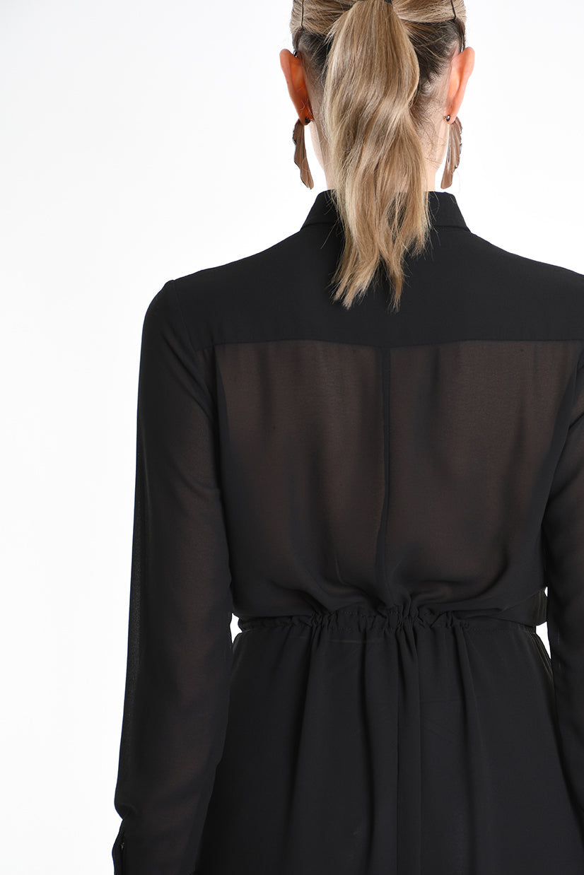 4B W5246 SHIRT Asymmetric Georgette Black LA HAINE INSIDE US