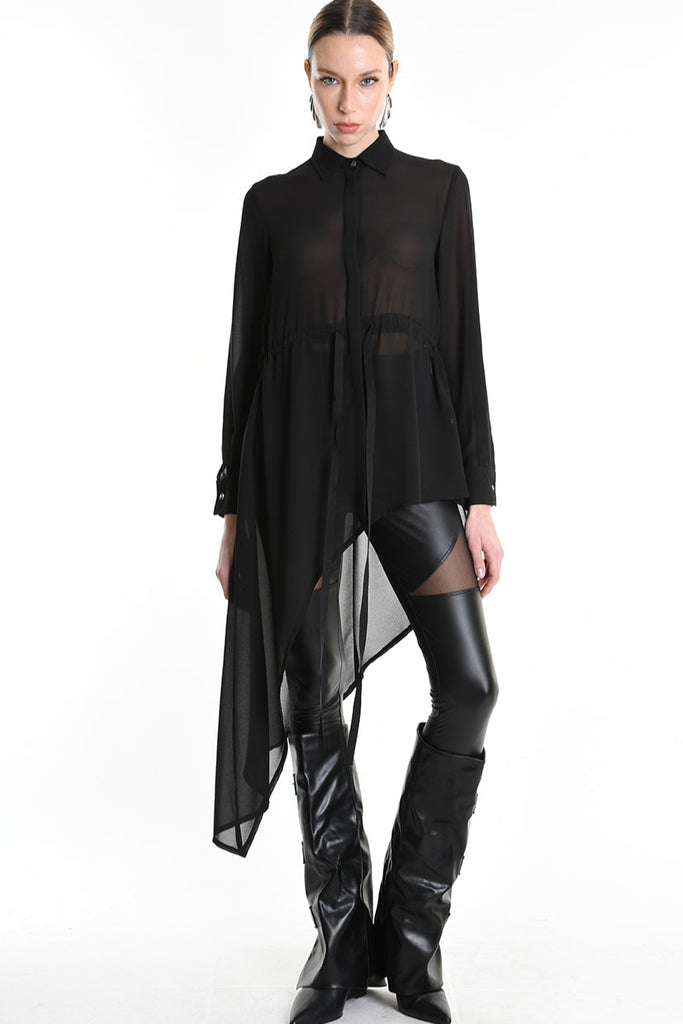 4B W5246 SHIRT Asymmetric Georgette Black LA HAINE INSIDE US
