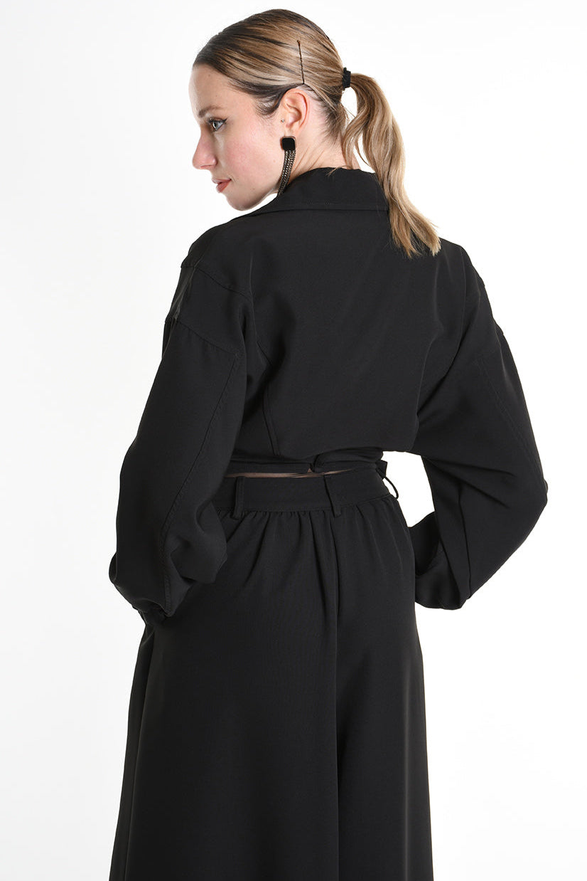 4B W5247 CROPPED OVERSIZED BOMBER in Techno Stretch Black LA HAINE INSIDE US