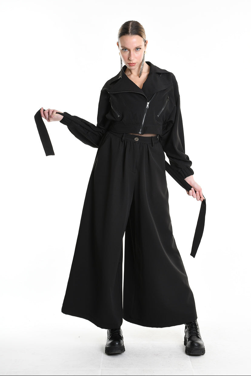 4B W5247 CROPPED OVERSIZED BOMBER in Techno Stretch Black LA HAINE INSIDE US