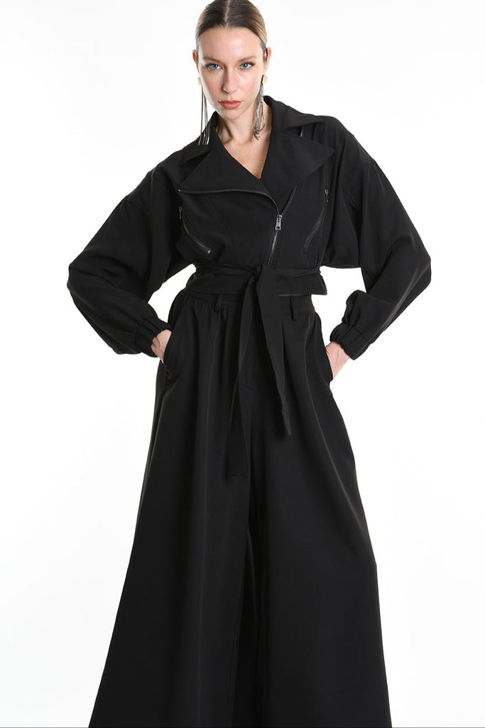 4B W5247 CROPPED OVERSIZED BOMBER in Techno Stretch Black LA HAINE INSIDE US