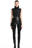 4B W5254 CROPPED VEST in Techno Stretch & Georgette Black LA HAINE INSIDE US