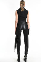 4B W5254 CROPPED VEST in Techno Stretch & Georgette Black LA HAINE INSIDE US