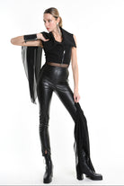 4B W5254 CROPPED VEST in Techno Stretch & Georgette Black LA HAINE INSIDE US