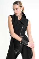 4B W5254 CROPPED VEST in Techno Stretch & Georgette Black LA HAINE INSIDE US