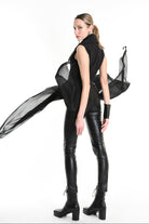 4B W5254 CROPPED VEST in Techno Stretch & Georgette Black LA HAINE INSIDE US